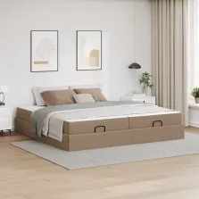 vidaXL Ágykeret matraccal matracmal 2 pcs Sárgásbarna PVC
