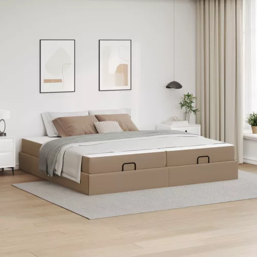 vidaXL Ágykeret matraccal matracmal 2 pcs Sárgásbarna PVC