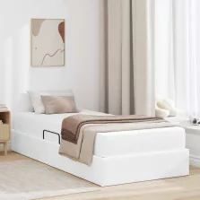   vidaXL Ágy tárolóval és matraccal matracmal tárolóval 2 pcs Fehér Bőr