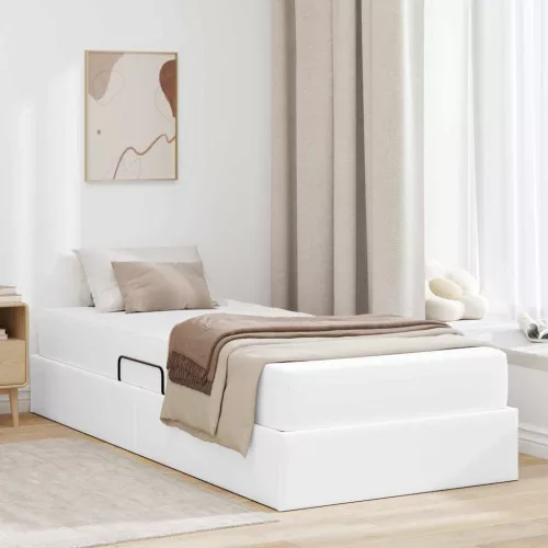 vidaXL Ágy tárolóval és matraccal matracmal tárolóval 2 pcs Fehér Bőr