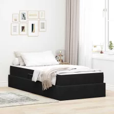   vidaXL Ágy tárolóval és matraccal matracmal Fekete 90 x 200 cm Bársony