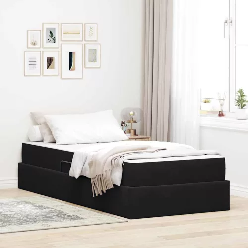 vidaXL Ágy tárolóval és matraccal matracmal Fekete 90 x 200 cm Bársony