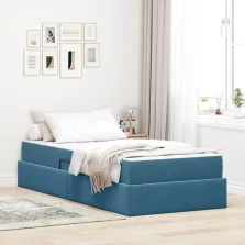   vidaXL Ágy tárolóval és matraccal Sötét kék 100 x 200 cm Bársony