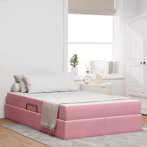 vidaXL Ágy tárolóval és matraccal Rózsaszín 120 x 200 cm Bársony