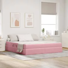   vidaXL Ágy tárolóval és matraccal Rózsaszín 160 x 200 cm Bársony