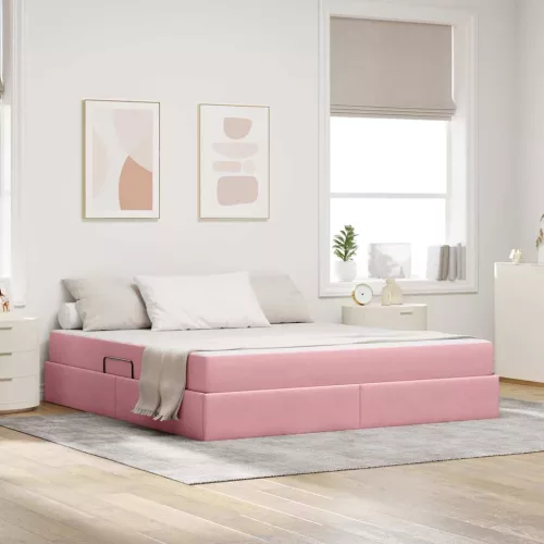 vidaXL Ágy tárolóval és matraccal Rózsaszín 160 x 200 cm Bársony