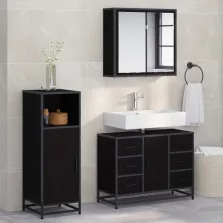   vidaXL Fürdőszoba bútor szett fiókkal 3 pcs Fekete tölgy Faanyag