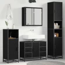   vidaXL Fürdőszoba bútor szett fiókkal 4 pcs Fekete tölgy Faanyag