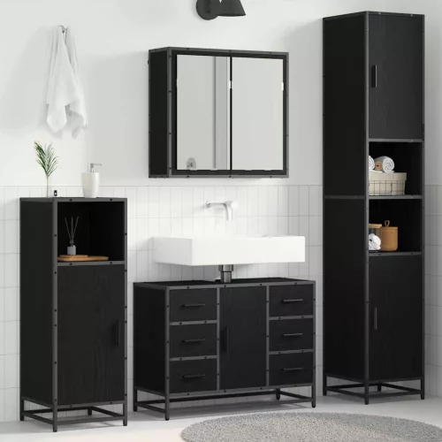 vidaXL Fürdőszoba bútor szett fiókkal 4 pcs Fekete tölgy Faanyag