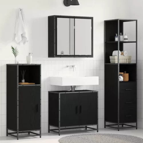 vidaXL Fürdőszoba bútor szett fiókkal 3 pcs Fekete tölgy Faanyag