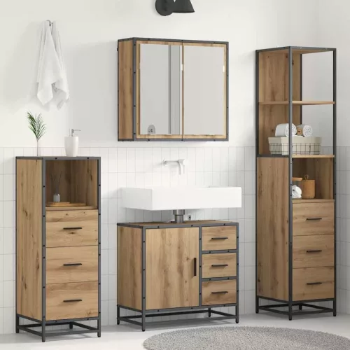 vidaXL Fürdőszoba bútor szett fiókkal 4 pcs Artisan tölgy Faanyag