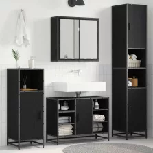   vidaXL Fürdőszoba bútor szett polcokkal 4 pcs Fekete tölgy Faanyag