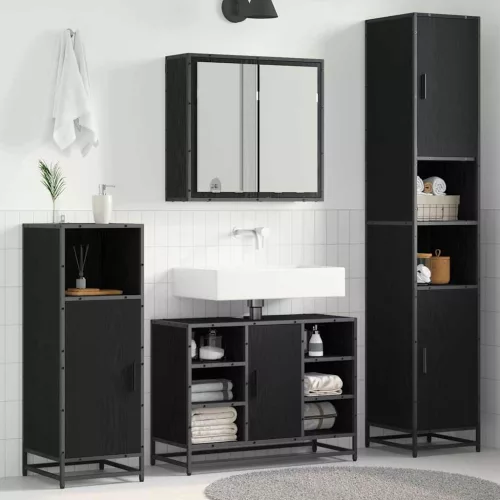 vidaXL Fürdőszoba bútor szett polcokkal 4 pcs Fekete tölgy Faanyag