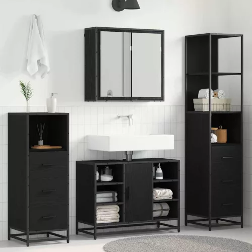 vidaXL Fürdőszoba bútor szett fiókkal 4 pcs Fekete tölgy Faanyag