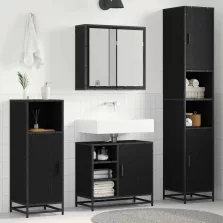   vidaXL Fürdőszoba bútor szett polcokkal 3 pcs Fekete tölgy Faanyag