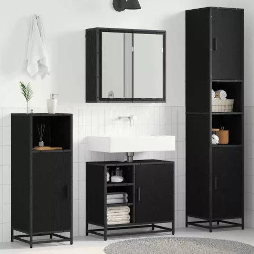 vidaXL Fürdőszoba bútor szett polcokkal 3 pcs Fekete tölgy Faanyag
