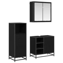   vidaXL Fürdőszoba bútor szett fiókkal 3 pcs Fekete tölgy Faanyag