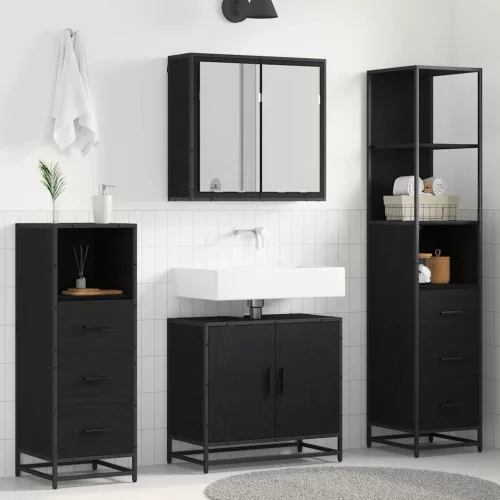 vidaXL Fürdőszoba bútor szett fiókkal 4 pcs Fekete tölgy Faanyag