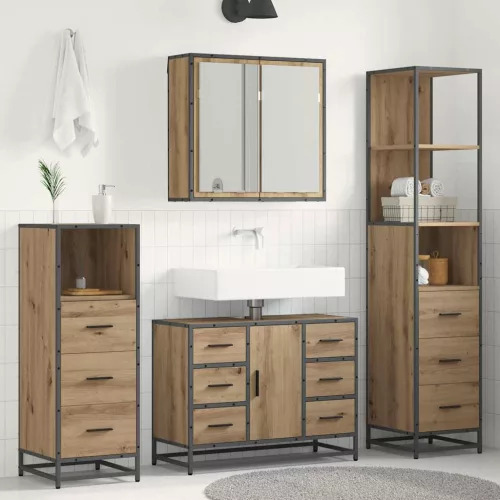 vidaXL Fürdőszoba bútor szett fiókkal 3 pcs Artisan tölgy Faanyag