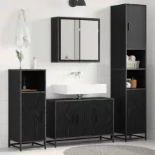   vidaXL Fürdőszoba bútor szett polcokkal 3 pcs Fekete tölgy Faanyag