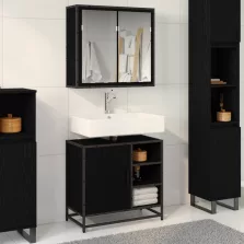  vidaXL Fürdőszoba bútor szett polcokkal 2 pcs Fekete tölgy Faanyag