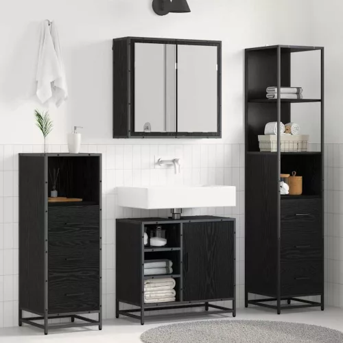 vidaXL Fürdőszoba bútor szett fiókkal 4 pcs Fekete tölgy Faanyag
