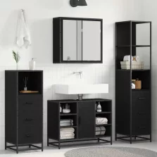  vidaXL Fürdőszoba bútor szett fiókkal 3 pcs Fekete tölgy Faanyag