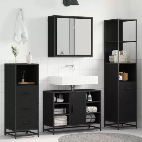 vidaXL Fürdőszoba bútor szett fiókkal 3 pcs Fekete tölgy Faanyag