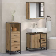   vidaXL Fürdőszoba bútor szett fiókkal 3 pcs Artisan tölgy Faanyag