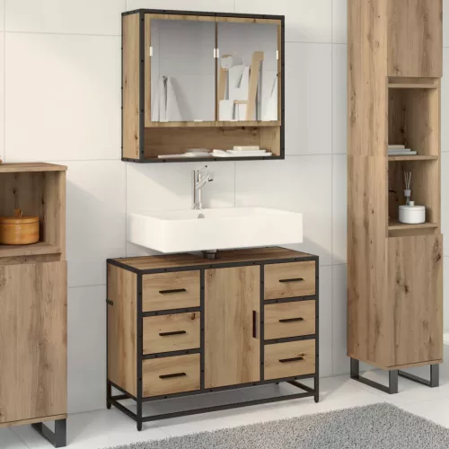 vidaXL Fürdőszoba bútor szett fiókkal 2 pcs Artisan tölgy Faanyag