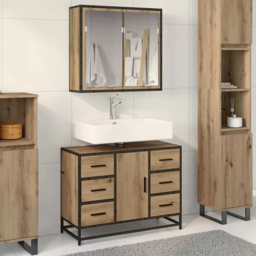 vidaXL Fürdőszoba bútor szett fiókkal 2 pcs Artisan tölgy Faanyag