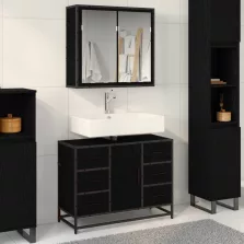   vidaXL Fürdőszoba bútor szett fiókkal 2 pcs Fekete tölgy Faanyag