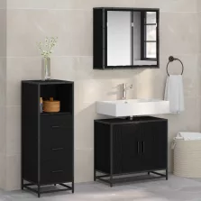   vidaXL Fürdőszoba bútor szett fiókkal 3 pcs Fekete tölgy Faanyag