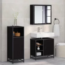   vidaXL Fürdőszoba bútor szett polcokkal 3 pcs Fekete tölgy Faanyag