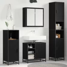   vidaXL Fürdőszoba bútor szett polcokkal 4 pcs Fekete tölgy Faanyag