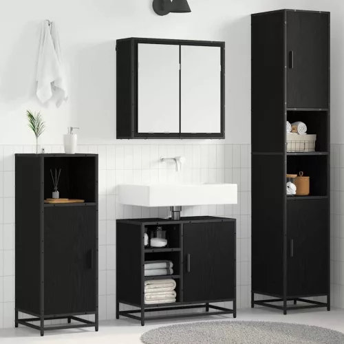 vidaXL Fürdőszoba bútor szett polcokkal 4 pcs Fekete tölgy Faanyag