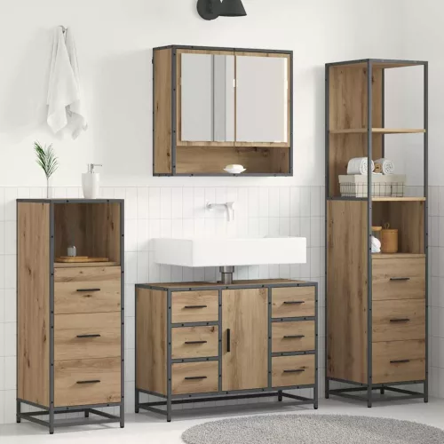 vidaXL Fürdőszoba bútor szett fiókkal 3 pcs Artisan tölgy Faanyag