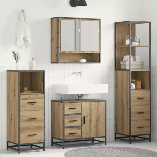 vidaXL Fürdőszoba bútor szett fiókkal 4 pcs Artisan tölgy Faanyag