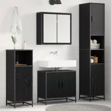   vidaXL Fürdőszoba bútor szett polcokkal 4 pcs Fekete tölgy Faanyag