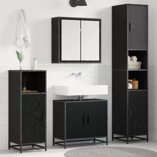 vidaXL Fürdőszoba bútor szett polcokkal 4 pcs Fekete tölgy Faanyag