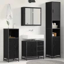   vidaXL Fürdőszoba bútor szett fiókkal 3 pcs Fekete tölgy Faanyag