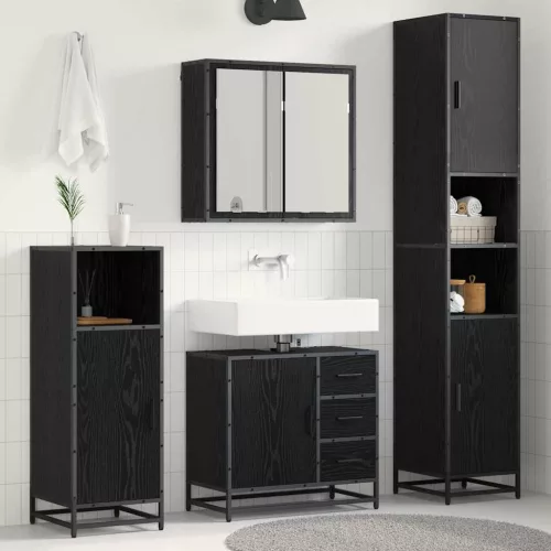 vidaXL Fürdőszoba bútor szett fiókkal 3 pcs Fekete tölgy Faanyag