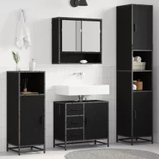   vidaXL Fürdőszoba bútor szett polcokkal 3 pcs Fekete tölgy Faanyag