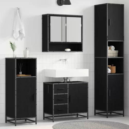 vidaXL Fürdőszoba bútor szett polcokkal 3 pcs Fekete tölgy Faanyag