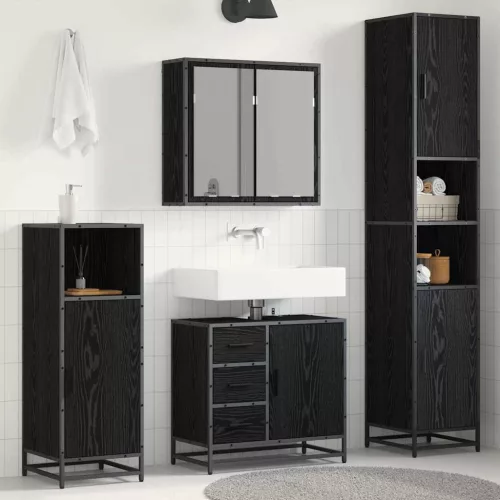 vidaXL Fürdőszoba bútor szett fiókkal 4 pcs Fekete tölgy Faanyag