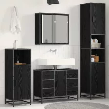   vidaXL Fürdőszoba bútor szett fiókkal 3 pcs Fekete tölgy Faanyag