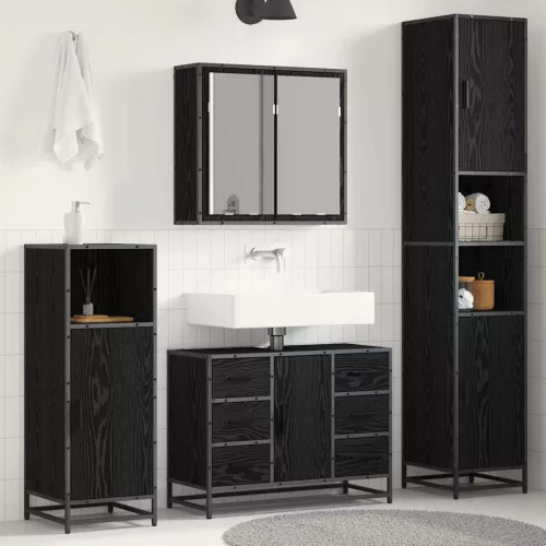 vidaXL Fürdőszoba bútor szett fiókkal 3 pcs Fekete tölgy Faanyag