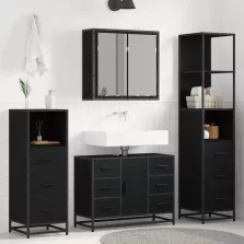   vidaXL Fürdőszoba bútor szett fiókkal 4 pcs Fekete tölgy Faanyag