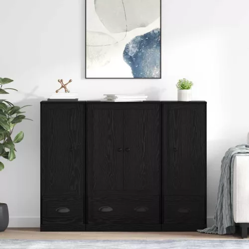 vidaXL Széf fiókkal 3 pcs Fekete tölgy Faanyag