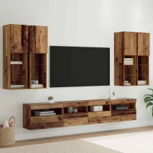   vidaXL TV Fali Szekrény Szett LED Fényekkel 7 pcs Öreg fa Faanyag